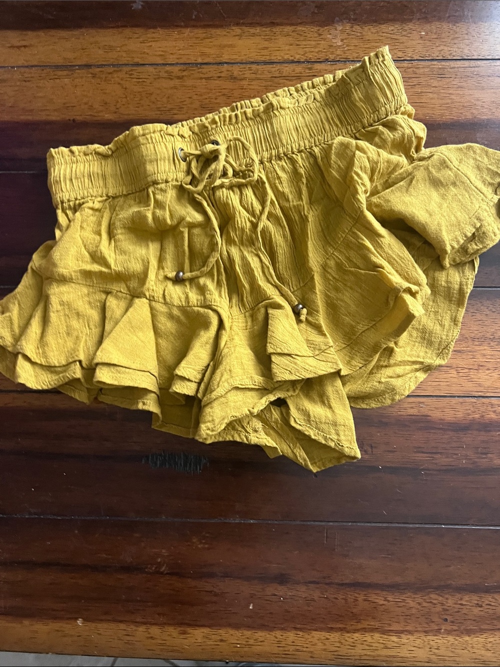 Anthropologie Mustard Yellow Ruffle-Waist Tie Skort
